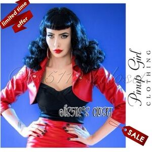 Pinup Couture Deadly Dames by Micheline Pitt Red Faux Leather Moto Bolero XL